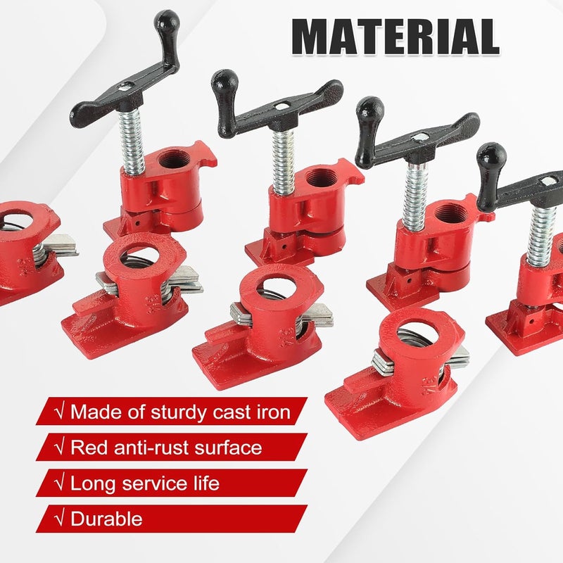 FLK Tech 4 Pack Wood Gluing Pipe Clamp Fixture for 3/4 Inch Pipe, Heavy Duty Pipe Clamps, Cast Iron Wood Clamps Quick Release for Woodworking, Carpentry, Home Improvement, and DIY Projects - Image 3